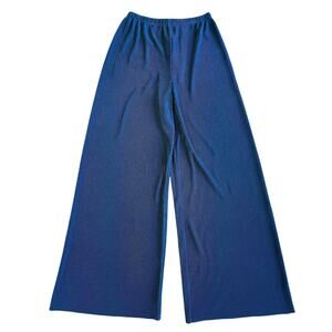 80s-90s Women's Blue Green Textured Liquid Knit Wide-Leg Pants Made In The USA